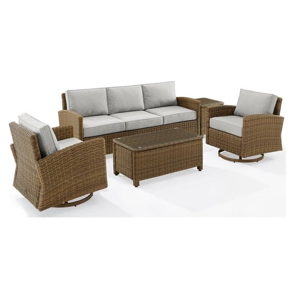 Bradenton 5Pc Swivel Rocker And Sofa Set Gray/Weathered Brown - Sofa, Coffee Table, Side Table, & 2 Swivel Rockers