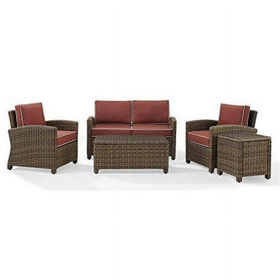 Crosley Furniture Bradenton 5 Piece Metal Patio Sofa Set in Brown/Red