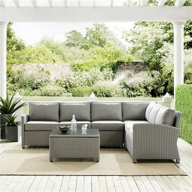 Crosley Furniture Bradenton 5-Piece Outdoor Sectional Sofa Wicker Conversation Patio Furniture Set for Deck