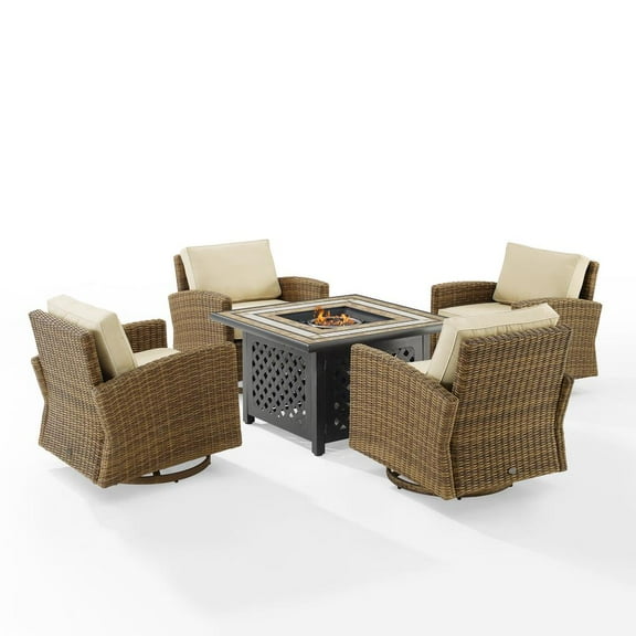 Crosley Furniture Bradenton 5 Piece Swivel Rocker Conversation Set with Fire Table - Tucson Fire Table & 4 Swivel Rockers