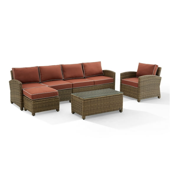 Crosley Furniture Bradenton 5-piece Fabric Outdoor Sectional Set in Sangria Red