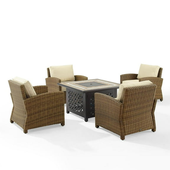 Crosley Furniture Bradenton 5PC Metal Conversation Set with Armchairs Sand/Brown