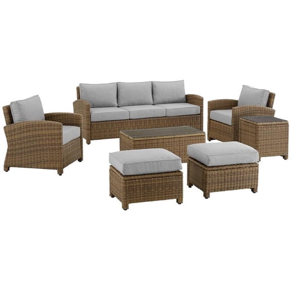 Crosley Furniture Bradenton 7-Piece Outdoor Sofa Patio Furniture Set, Wicker Conversation Sets for Porch