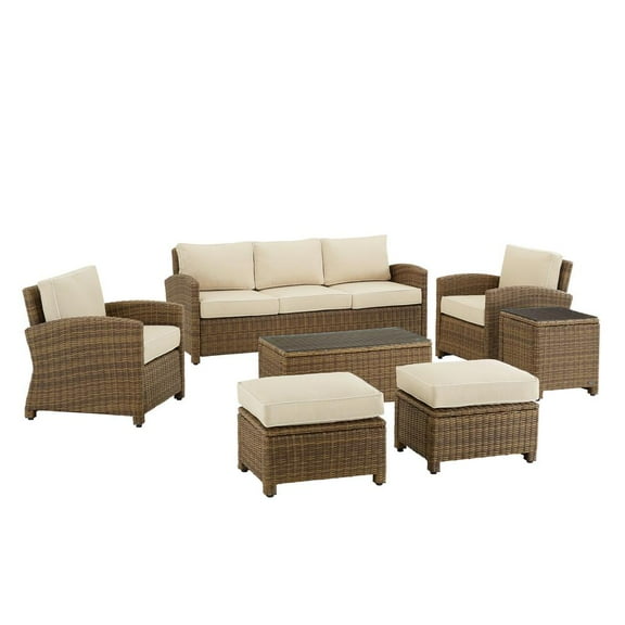 Crosley Furniture Bradenton 7-piece Fabric Outdoor Sofa Set in Sand/Brown