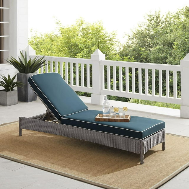Crosley Furniture Bradenton Cushioned Resin Wicker Outdoor Chaise Lounge - Navy