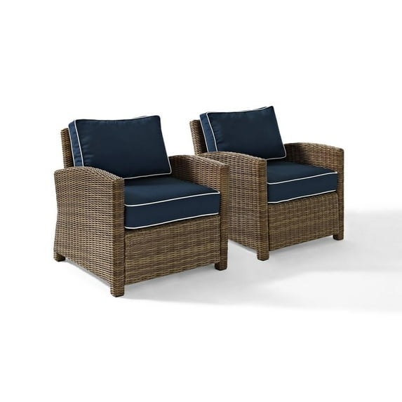 Crosley Furniture Bradenton Fabric Patio Chair in Brown and Navy (Set of 2)