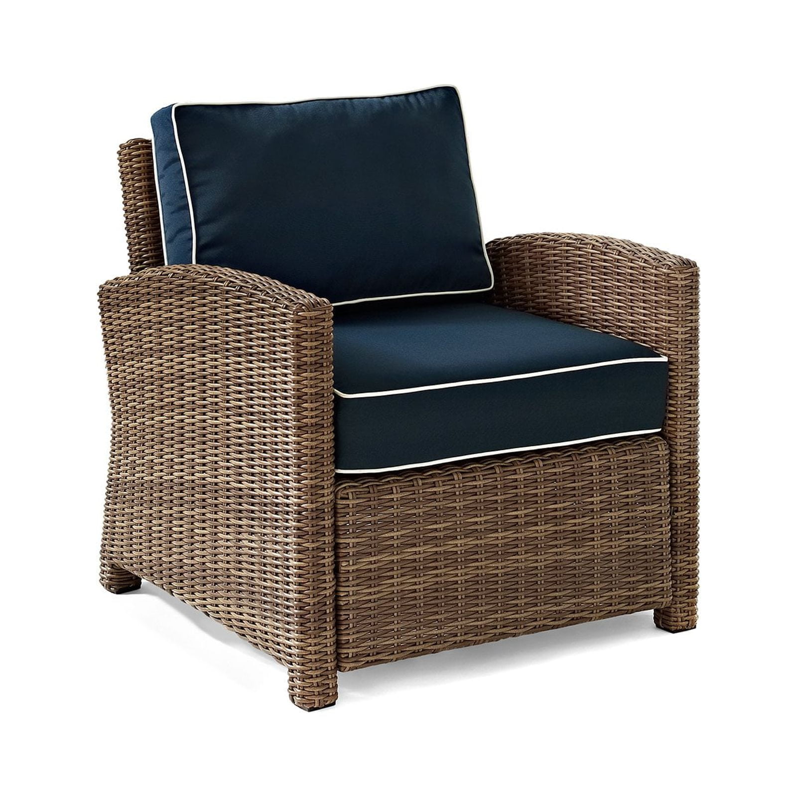 Bradenton Weathered Brown Wicker Armchair with Navy Cushions