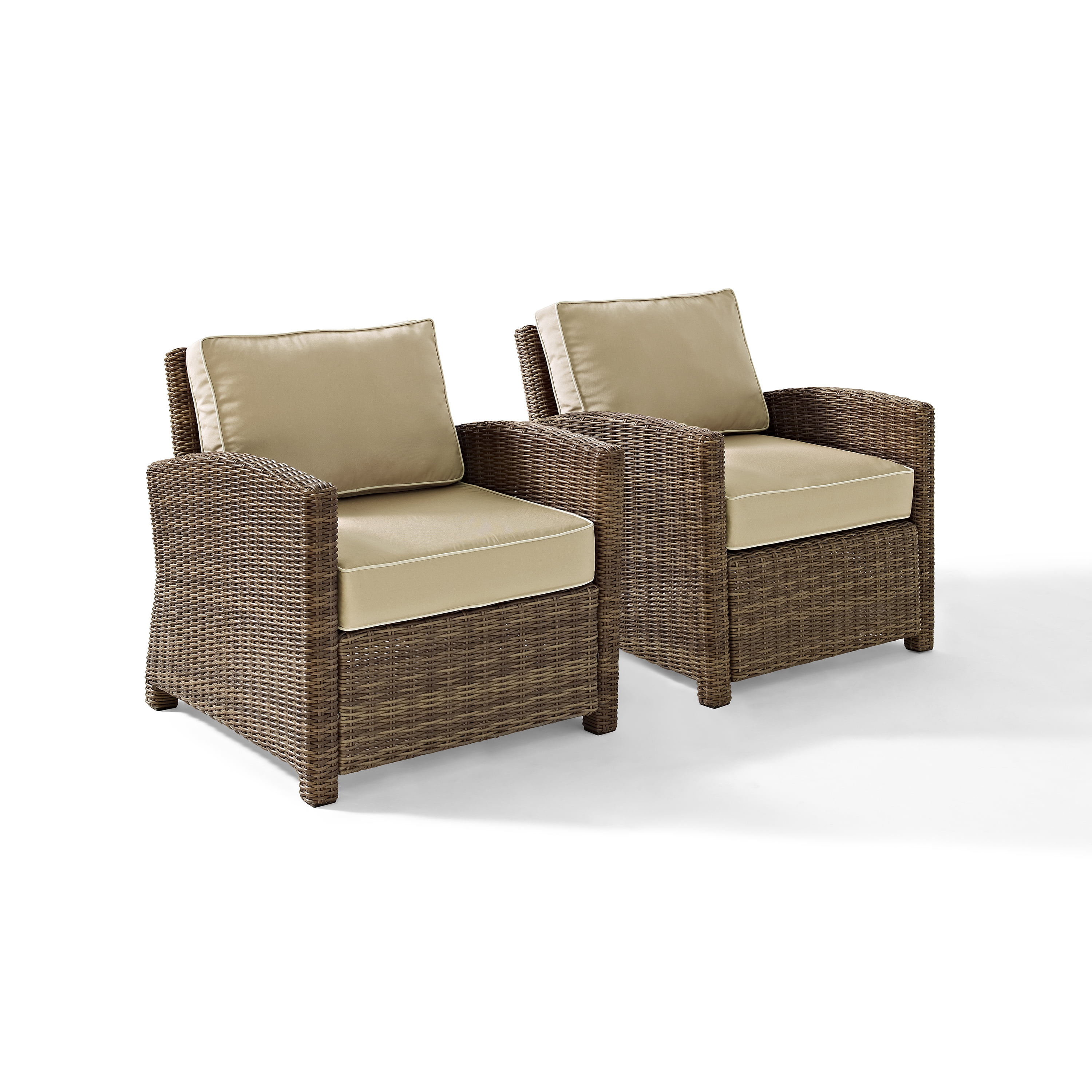 Bradenton Weathered Brown Outdoor Wicker Armchair Set with Sand Cushions