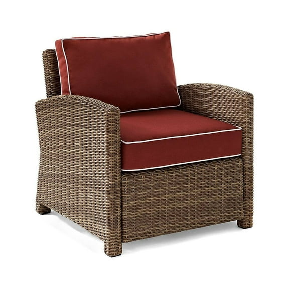 Crosley Furniture Bradenton Fabric Patio Chair in Brown and Sangria Red