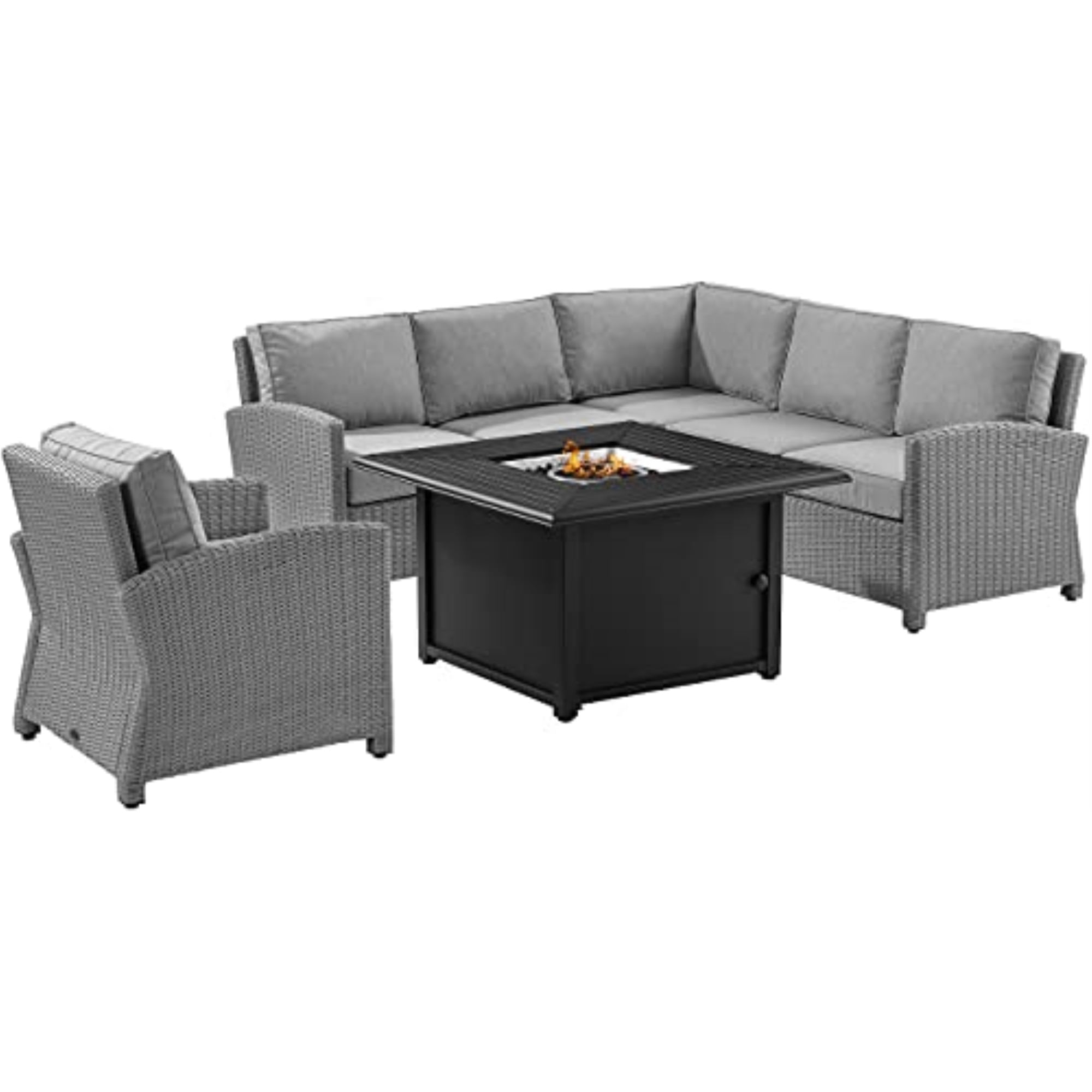 Crosley Furniture Bradenton Gray/Gray 5 Piece Wicker Sectional Set with Fire Table