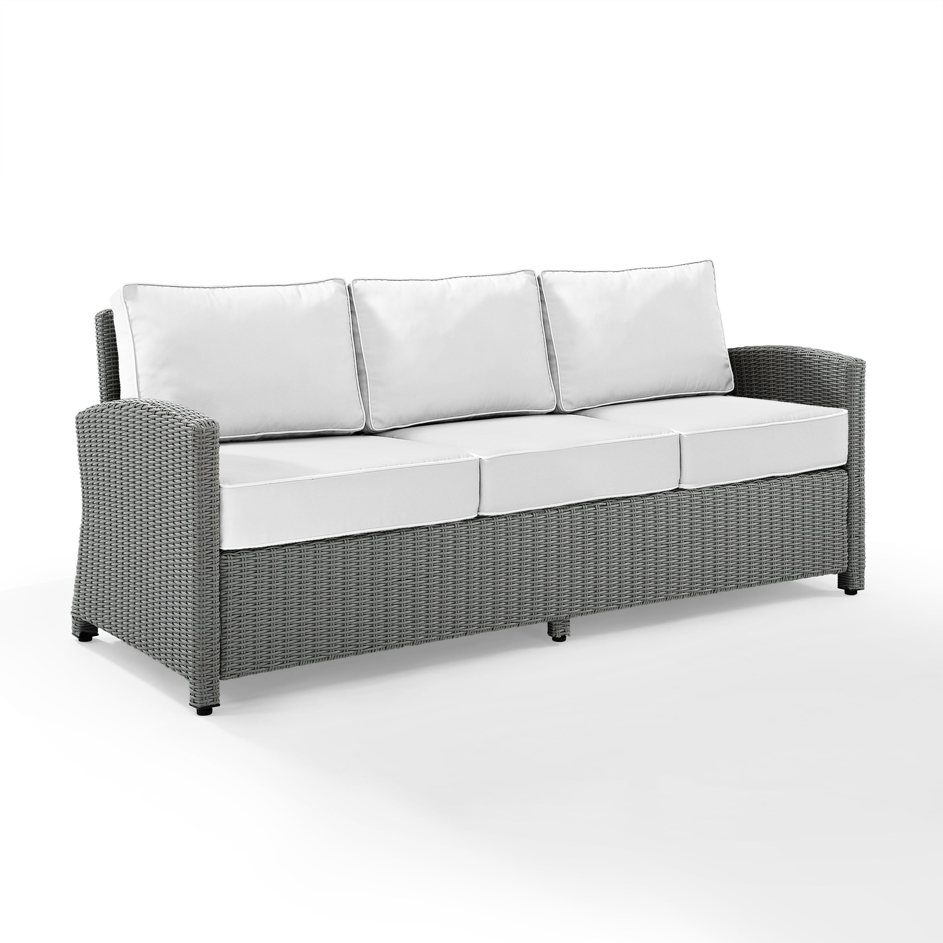 Gray and White Wicker Outdoor Sofa with Cushions
