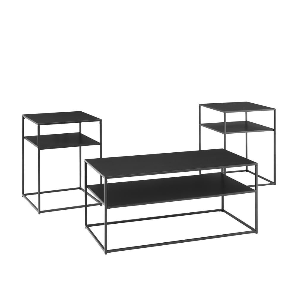 Braxton Matte Black Steel Slim Frame 3pc Table Set