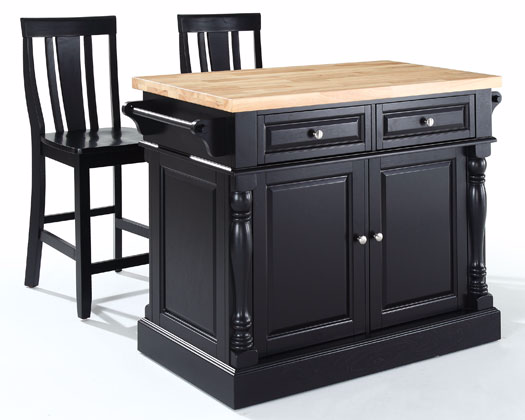 Crosley Butcher Block Top Kitchen Island In Black Finish With 24" Black ...