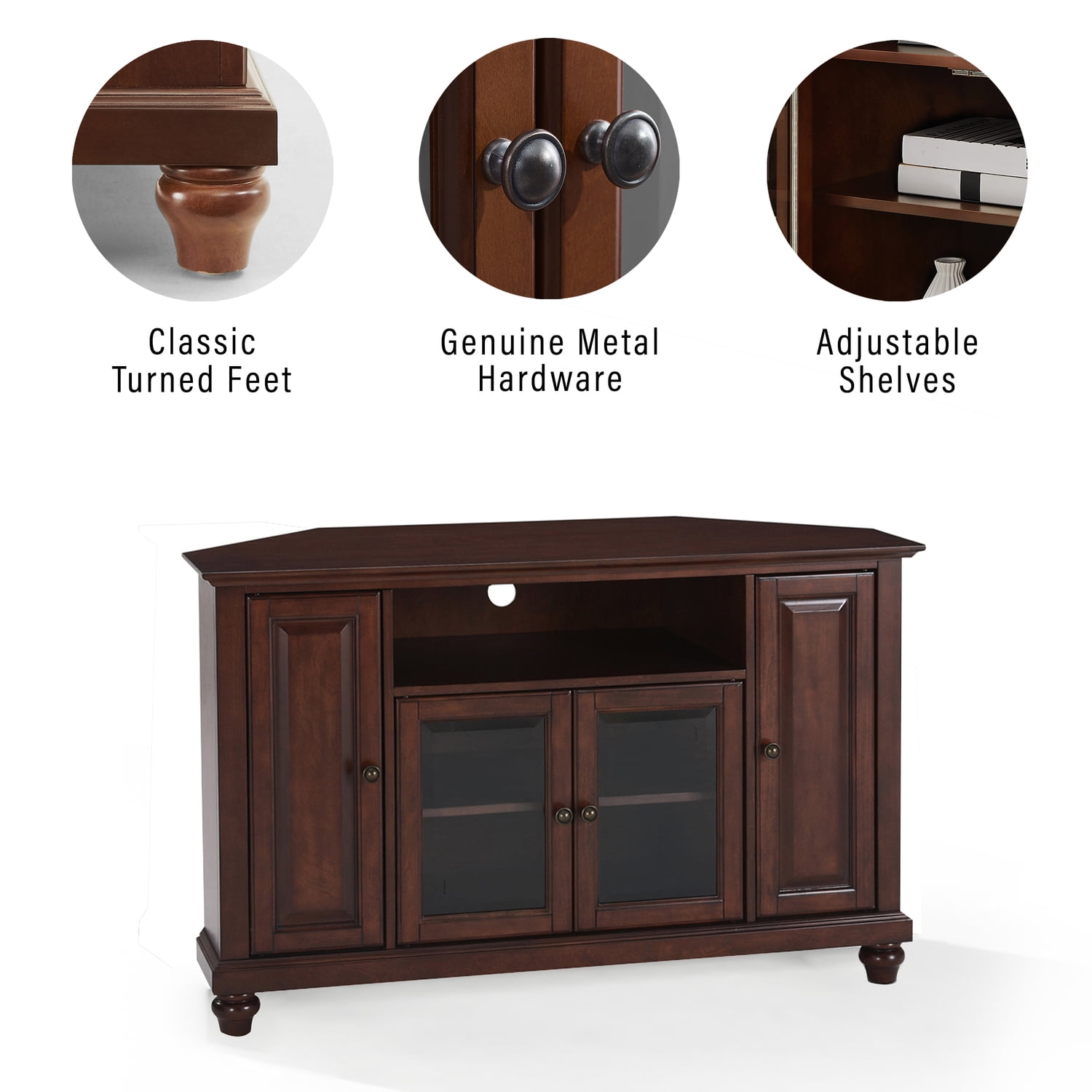 Vintage Mahogany Corner TV Stand with Glass Doors