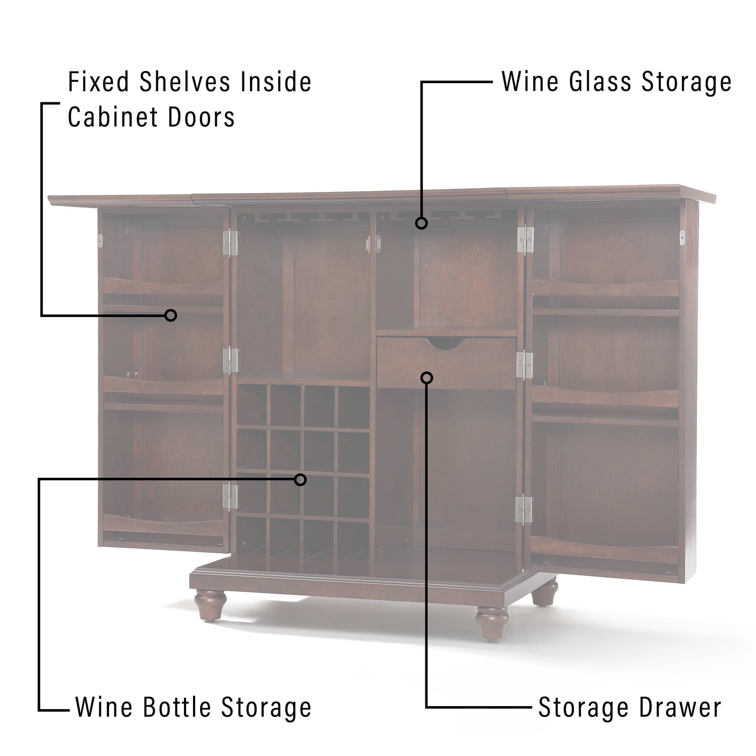 Boahaus expandable bar cabinet with wine storage shop