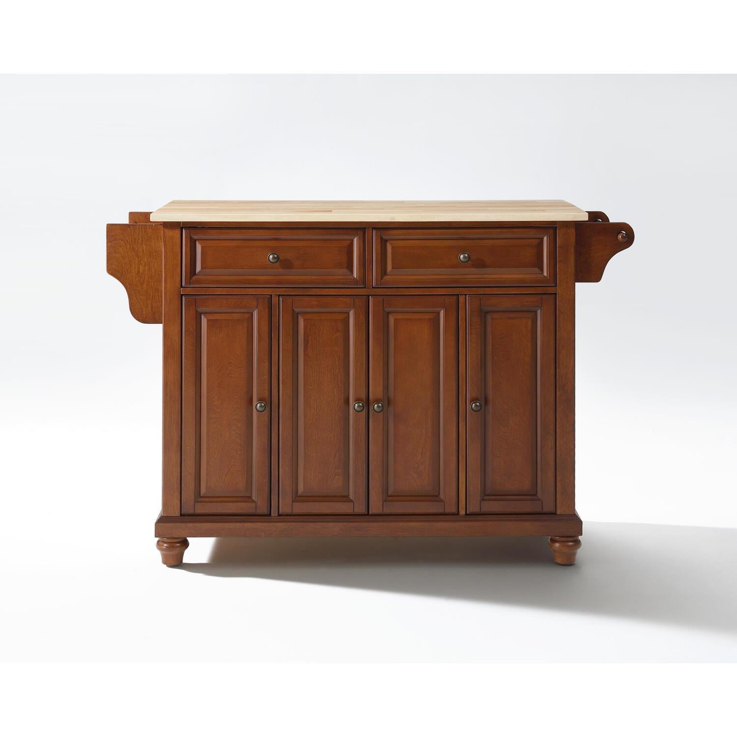 Cambridge Cherry Finish Kitchen Island with Natural Wood Top