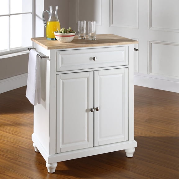 Cambridge Natural Wood Top Portable Kitchen Island w Bun Feet