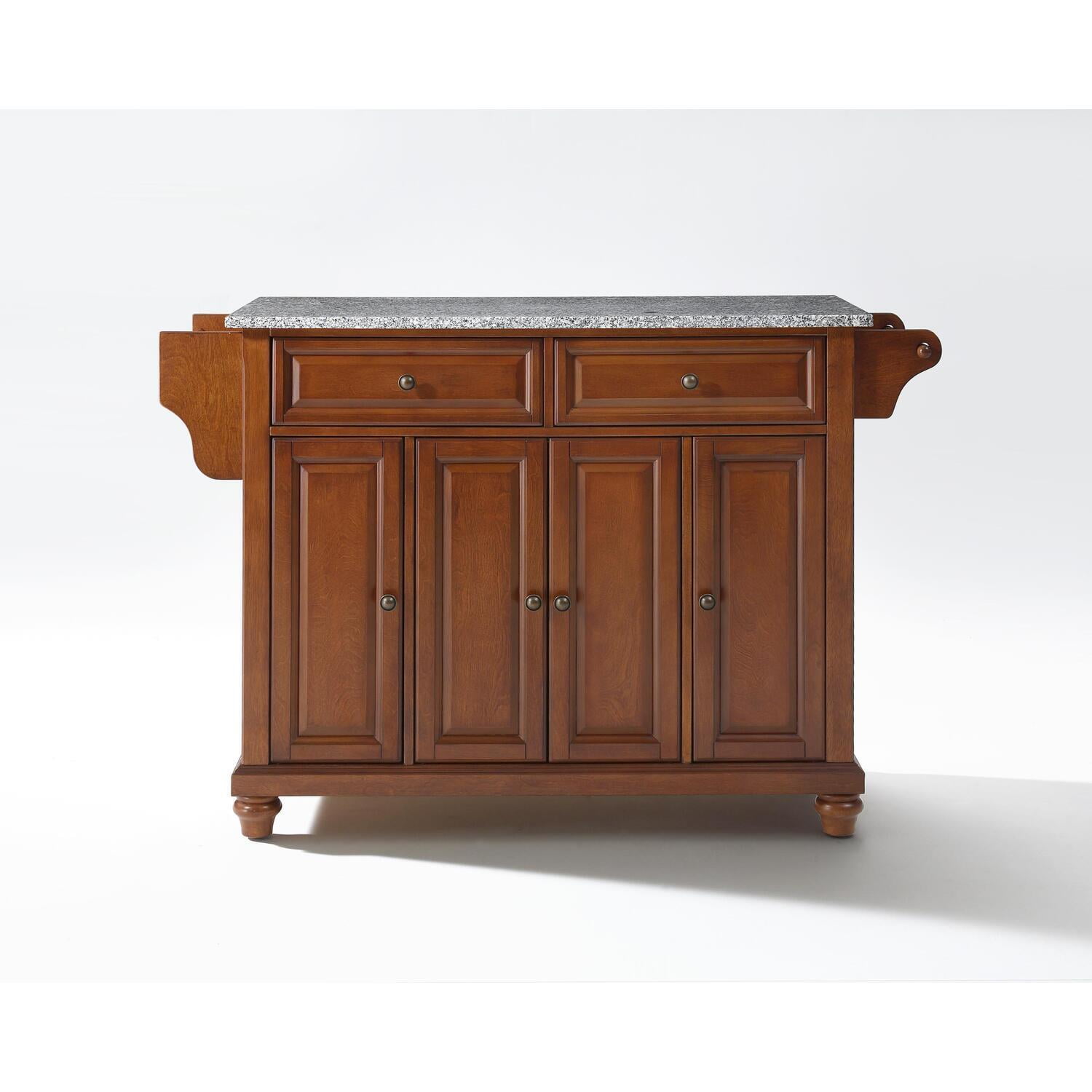 Cherry and Gray Granite Top Traditional Kitchen Island Cart