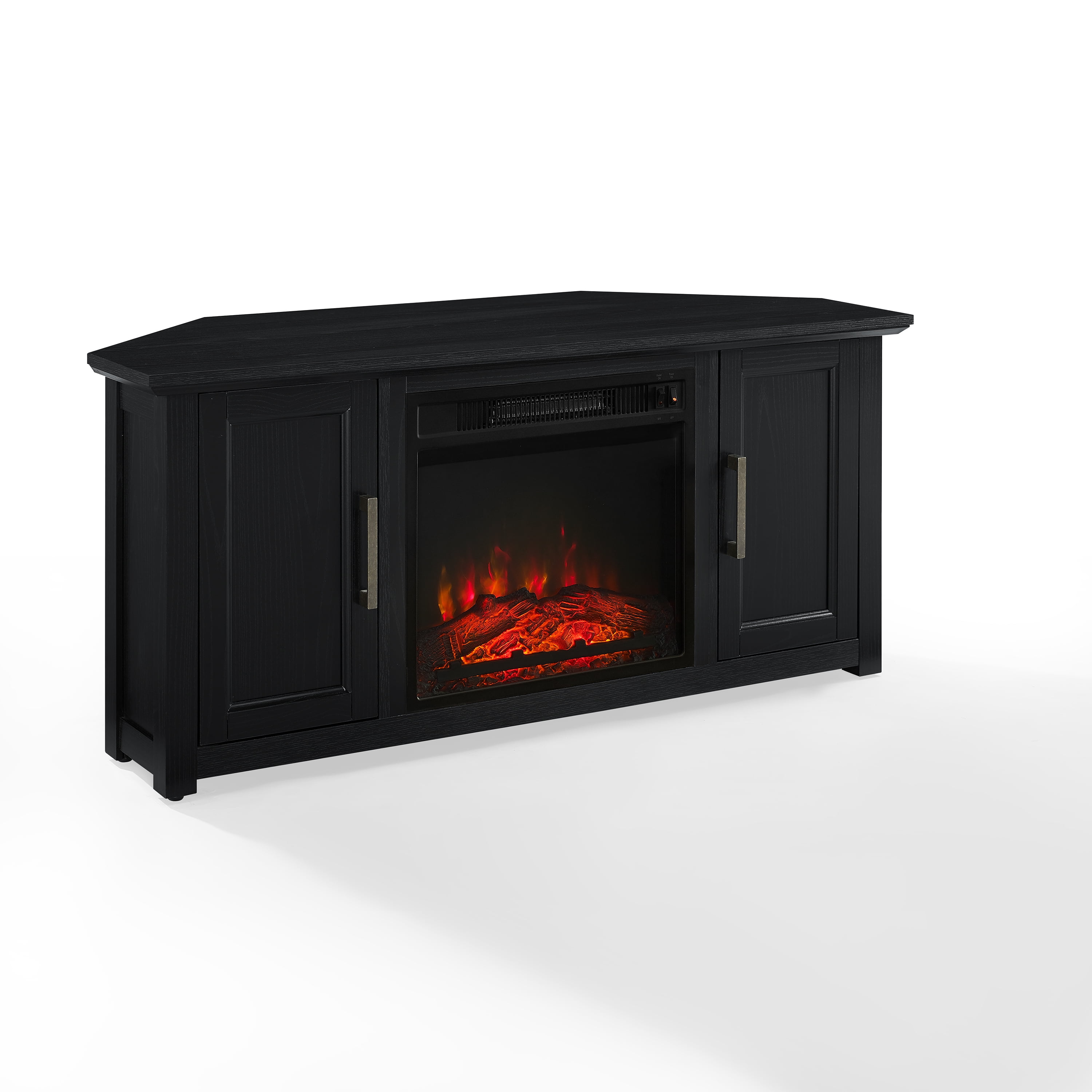 Black Corner TV Stand with Fireplace and Cabinets