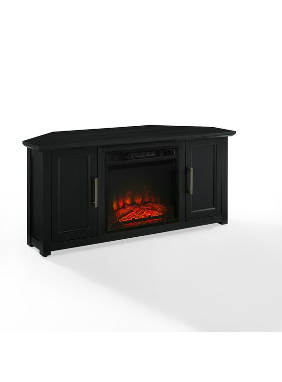 Crosley Furniture Camden 48"Wood Corner TV Stand with Fireplace in Black