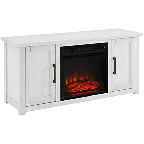 Crosley Furniture Camden 48"Wood Corner TV Stand with Fireplace in Whitewash
