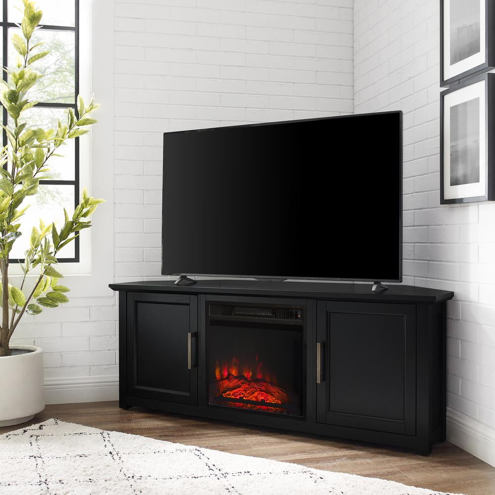 Camden Black Corner TV Stand with Fireplace
