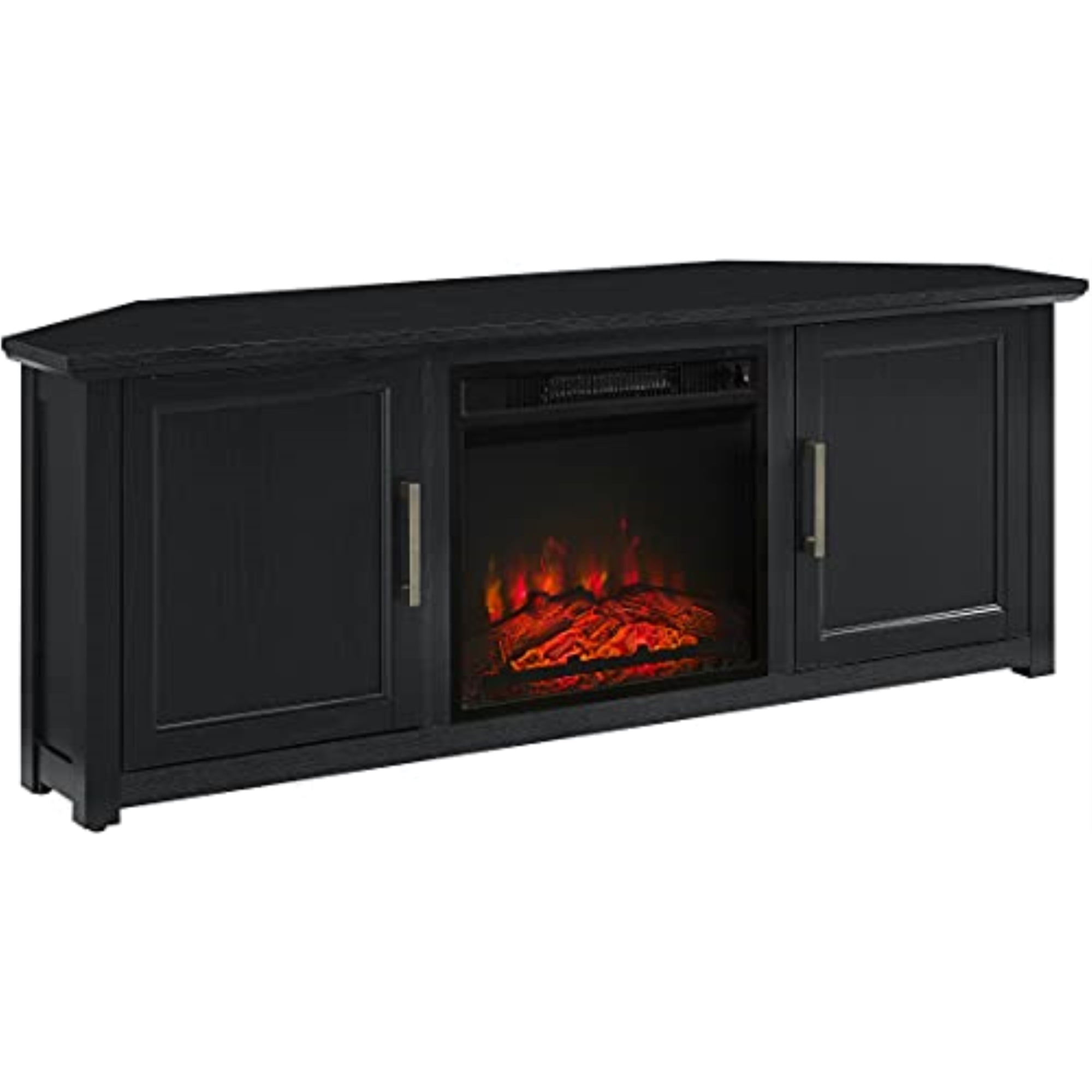 Camden Black Corner TV Stand with Fireplace