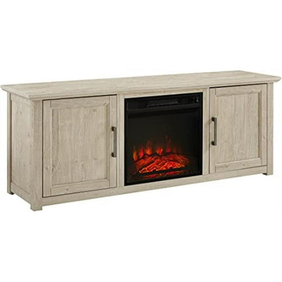 Crosley Furniture Camden 58"Wood Corner TV Stand with Fireplace in Frosted Oak