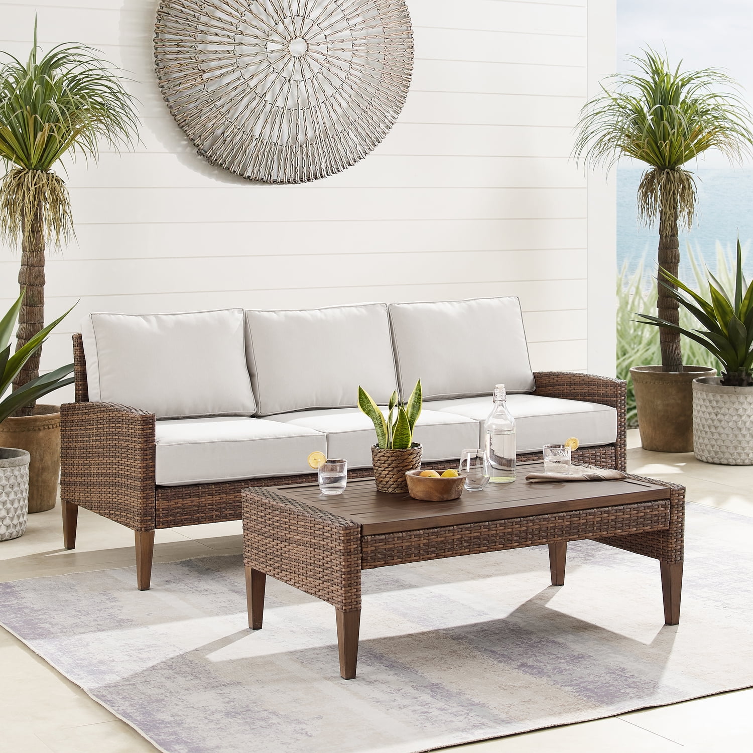 Crosley Furniture Capella 2pc PE Wicker / Rattan Outdoor Sofa Set in