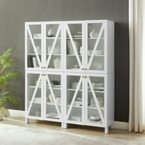 Crosley Furniture Cassai 2-Piece MDF Wood and Glass Storage Pantry Set in White