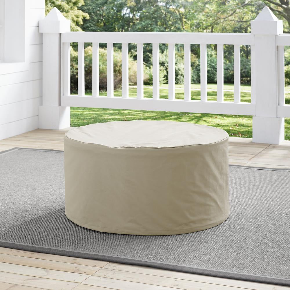 Crosley Furniture Catalina Fabric Round Patio Coffee Table Cover in Tan