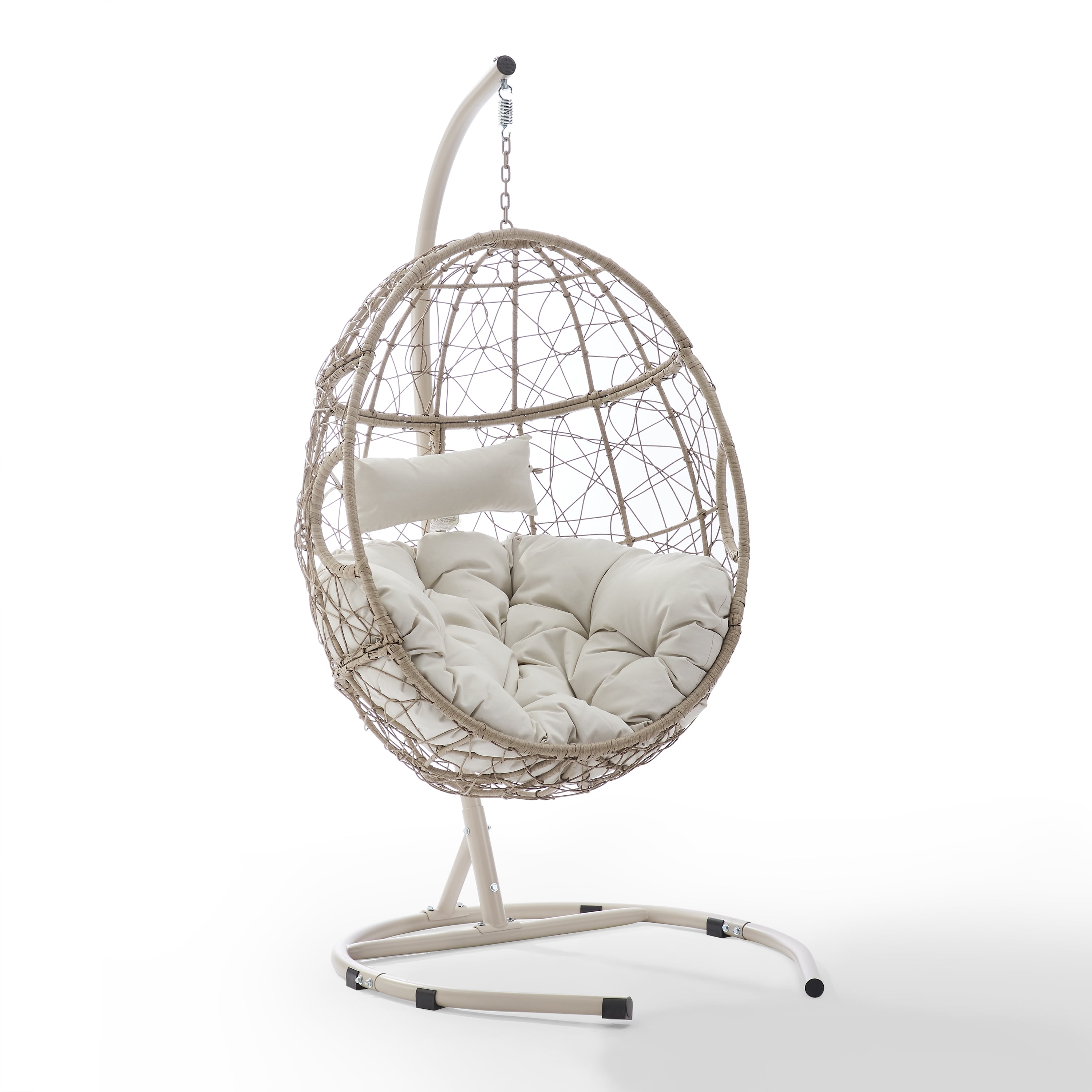 Crosley Furniture Cleo Outdoor Wicker / Rattan Hanging Egg Chair in Light Beige