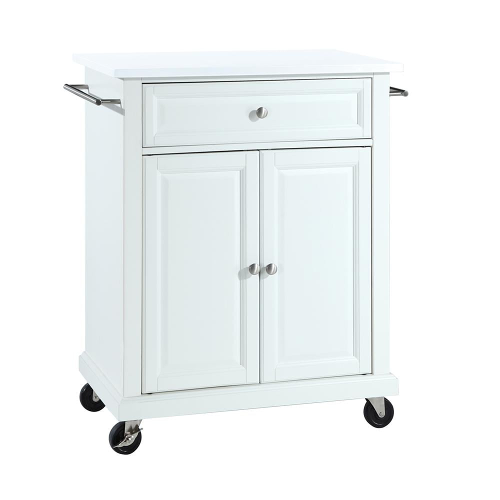 Crosley Furniture Compact Wood Kitchen Granite Top Kitchen Cart in White