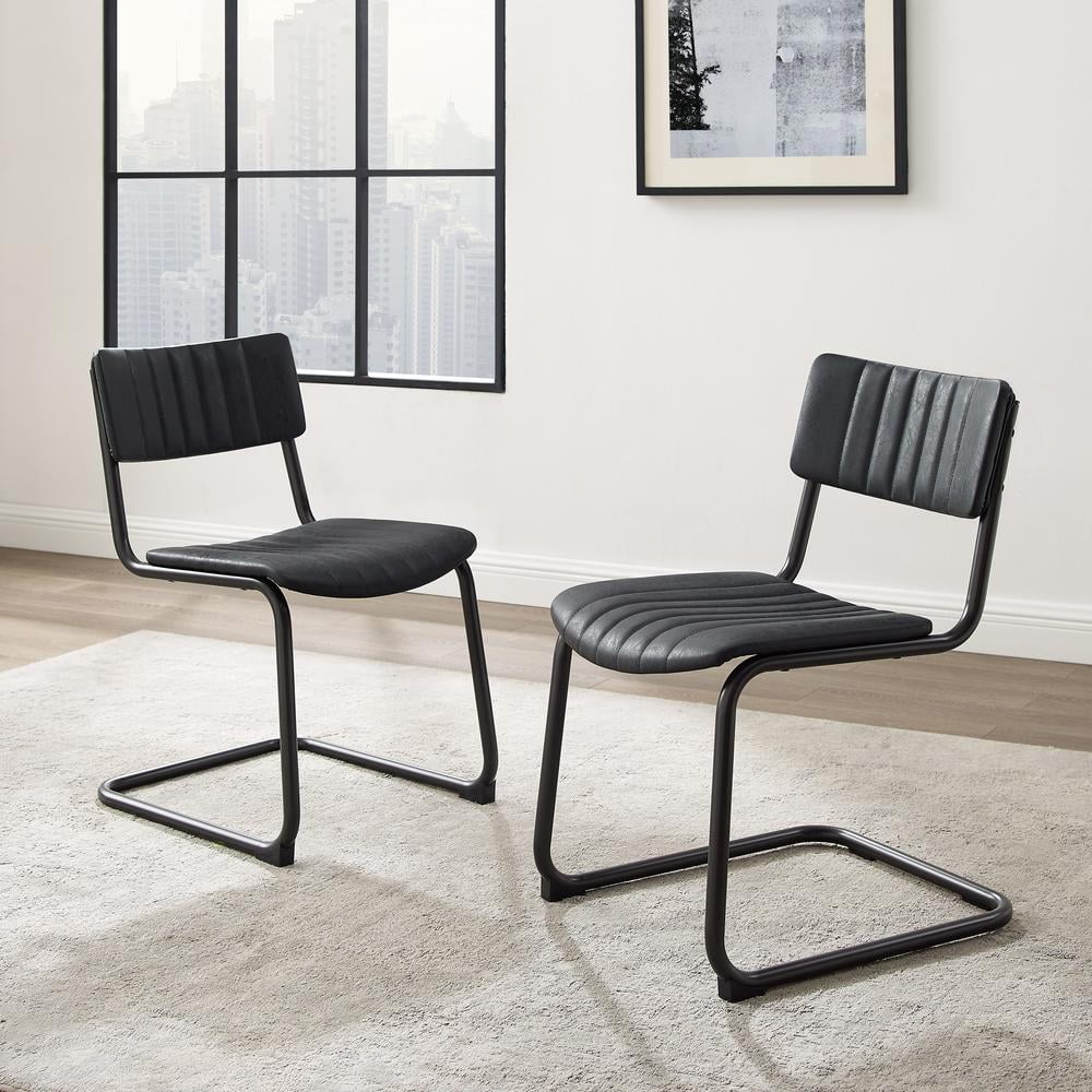 Conrad Distressed Black Faux Leather Cantilever Side Chair Set