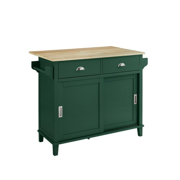 Crosley Furniture Cora Drop Leaf Traditional Wood Kitchen Island in Emerald