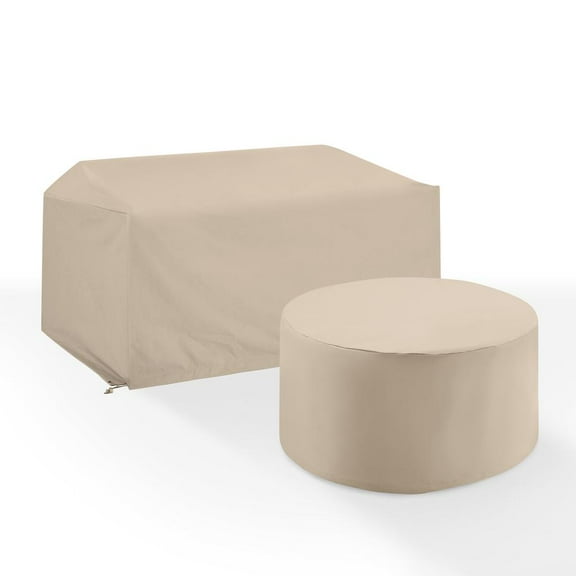 Crosley Furniture Covers 2-Piece Traditional Vinyl Outdoor Sofa Cover Set in Tan