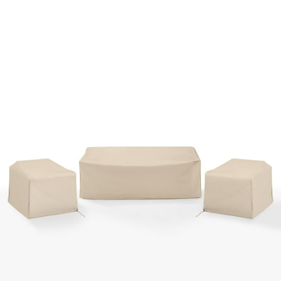 Crosley Furniture Covers 3-Piece Vinyl Outdoor Sofa Cover Set in Tan
