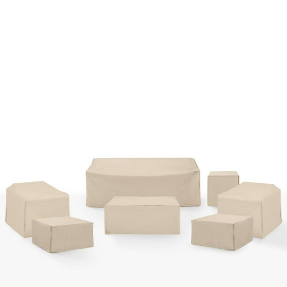 Crosley Furniture Covers 7-Piece Traditional Vinyl Outdoor Sofa Cover Set in Tan