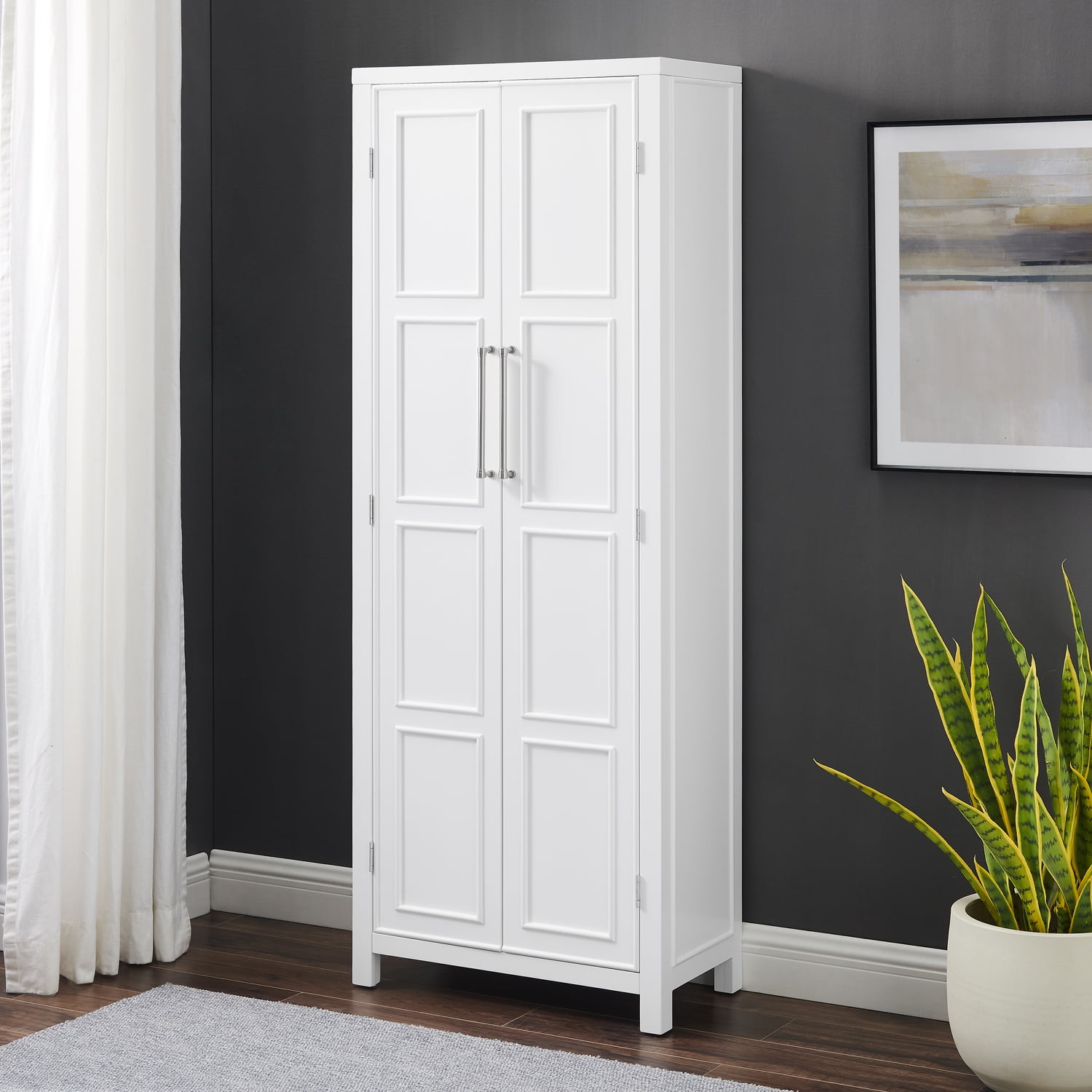 White Birch Coastal Storage Cabinet with Adjustable Shelves