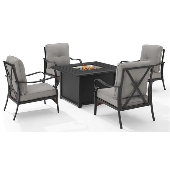 Dahlia 5Pc Outdoor Metal Conversation Set W/ Fire Table Taupe/Matte Black - Dante Fire Table & 4 Armchairs
