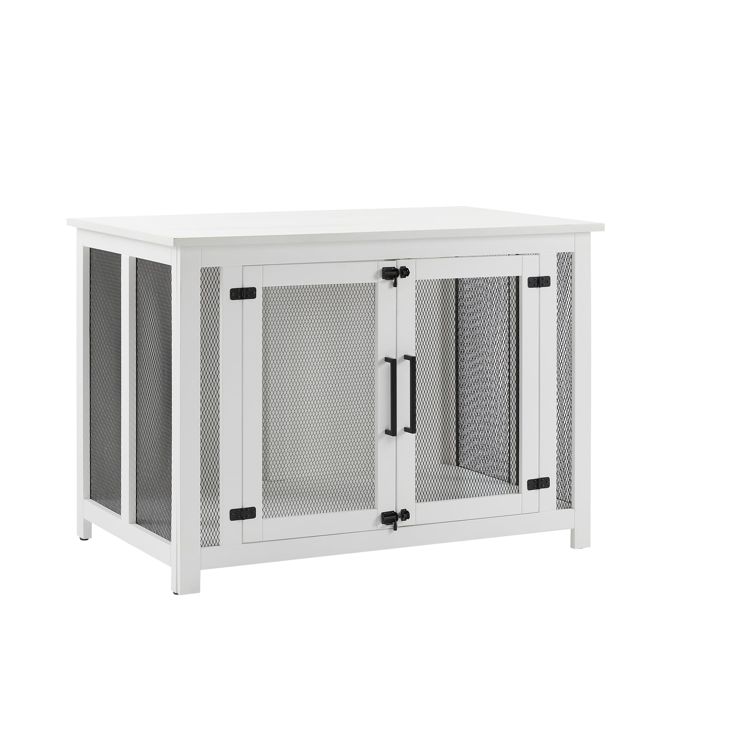 White and Black Steel Mesh Dog Crate Console Table