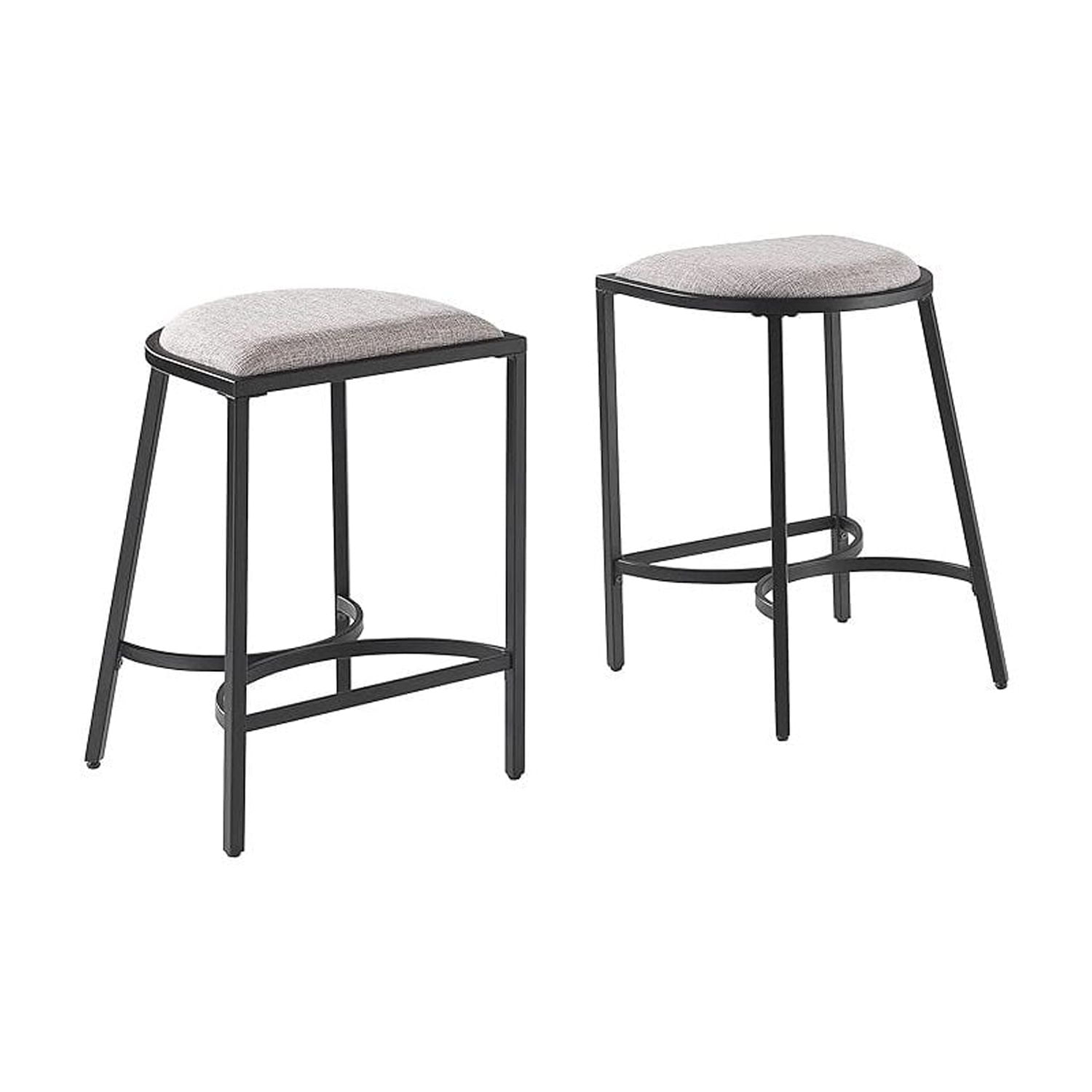 Gray and Matte Black Backless Counter Height Barstools Set
