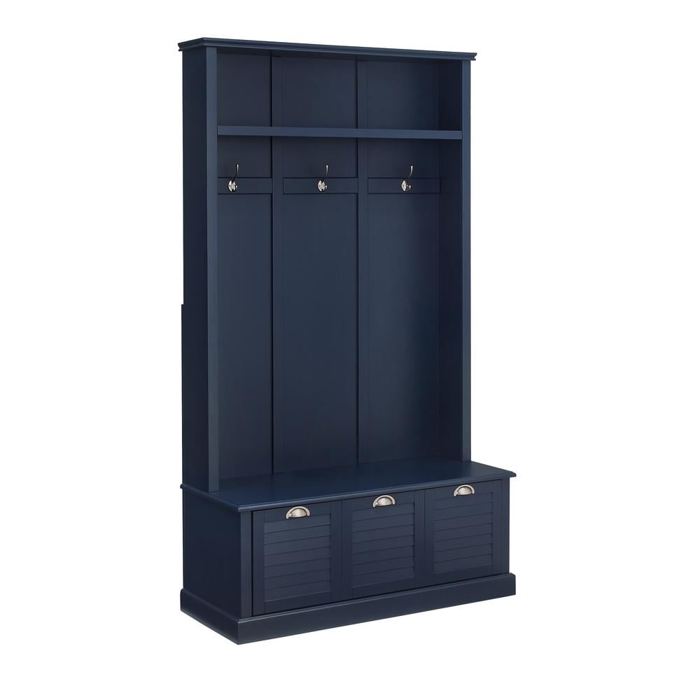 Ellison Hall Tree Navy - Crosley: Bench with Storage, Coat Hooks, Seating Area