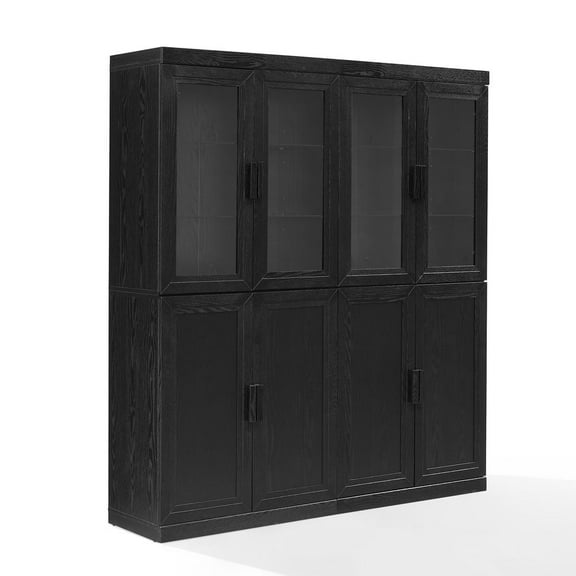 Crosley Furniture Essen 2Pc Pantry Storage Cabinet W/Glass Door Hutch Set