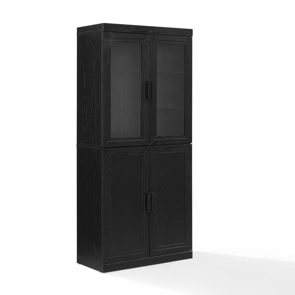 Crosley Furniture Essen Pantry Storage Cabinet With Glass Door Hutch in Black