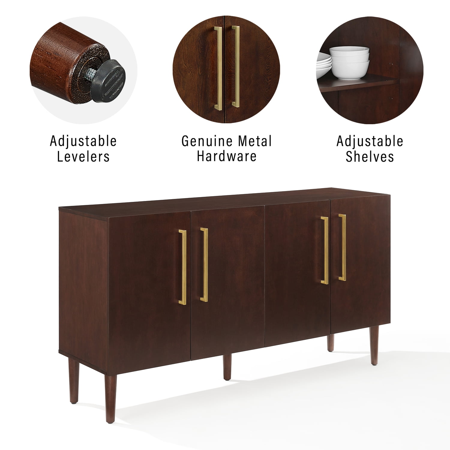 Everett Mid-Century Mahogany Sideboard with Adjustable Shelving