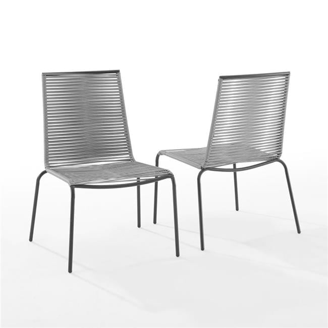 Gray Steel Armless Outdoor Dining Chairs with Wicker
