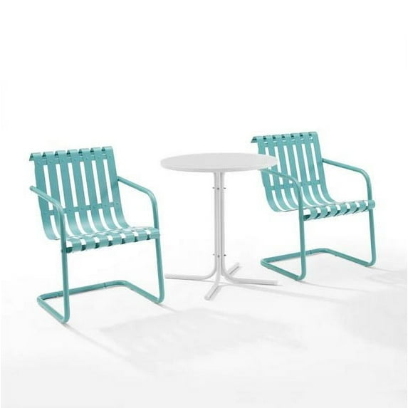 Crosley Furniture Gracie 3 Piece Outdoor Metal Bistro Set in Pastel Blue Satin