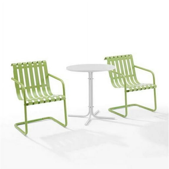 Crosley Furniture Gracie 3 Piece Outdoor Metal Bistro Set in Pastel Green Satin