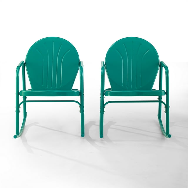 Crosley Furniture Griffith 2Pc Outdoor Powder Coated Rocking Chair Set, 2 Chairs, Green